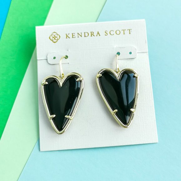 Kendra Scott Jewelry Ansley Heart Black Obsidian Gold Drop Earrings